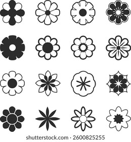 Flowers icon set. Flowers in modern simple flat style. Flower icon collection. Flower elements collection. Cute round flower