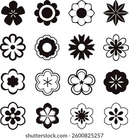 Flowers icon set. Flowers in modern simple flat style. Flower icon collection. Flower elements collection. Cute round flower