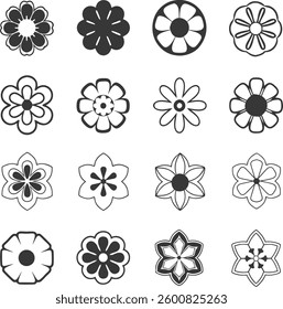 Flowers icon set. Flowers in modern simple flat style. Flower icon collection. Flower elements collection. Cute round flower