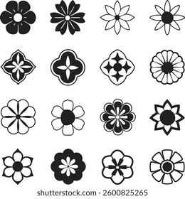Flowers icon set. Flowers in modern simple flat style. Flower icon collection. Flower elements collection. Cute round flower