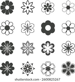 Flowers icon set. Flowers in modern simple flat style. Flower icon collection. Flower elements collection. Cute round flower