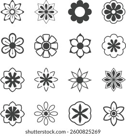 Flowers icon set. Flowers in modern simple flat style. Flower icon collection. Flower elements collection. Cute round flower