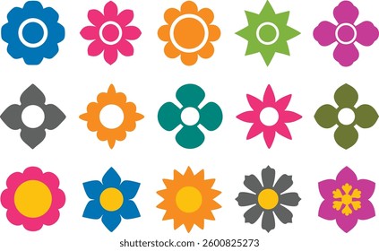 Flowers icon set. Flowers in modern simple flat style. Flower icon collection. Flower elements collection. Cute round flower