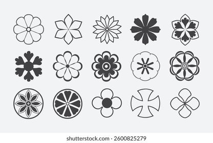 Flowers icon set. Flowers in modern simple flat style. Flower icon collection. Flower elements collection. Cute round flower