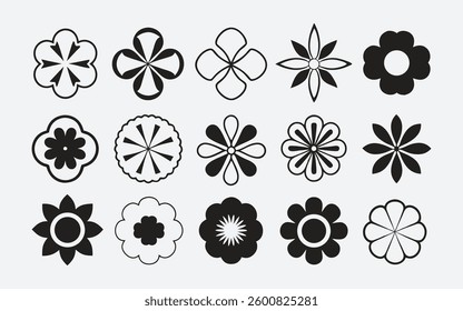 Flowers icon set. Flowers in modern simple flat style. Flower icon collection. Flower elements collection. Cute round flower