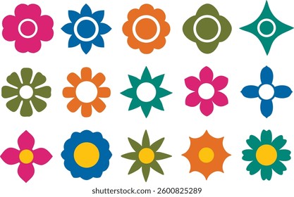 Flowers icon set. Flowers in modern simple flat style. Flower icon collection. Flower elements collection. Cute round flower