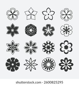 Flowers icon set. Flowers in modern simple flat style. Flower icon collection. Flower elements collection. Cute round flower