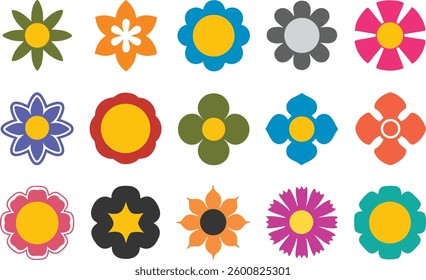 Flowers icon set. Flowers in modern simple flat style. Flower icon collection. Flower elements collection. Cute round flower