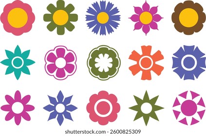 Flowers icon set. Flowers in modern simple flat style. Flower icon collection. Flower elements collection. Cute round flower