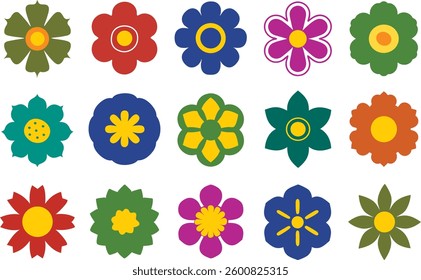 Flowers icon set. Flowers in modern simple flat style. Flower icon collection. Flower elements collection. Cute round flower