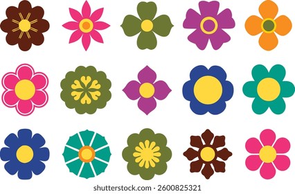 Flowers icon set. Flowers in modern simple flat style. Flower icon collection. Flower elements collection. Cute round flower