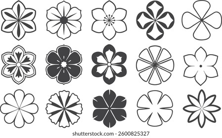 Flowers icon set. Flowers in modern simple flat style. Flower icon collection. Flower elements collection. Cute round flower