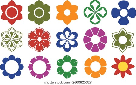 Flowers icon set. Flowers in modern simple flat style. Flower icon collection. Flower elements collection. Cute round flower