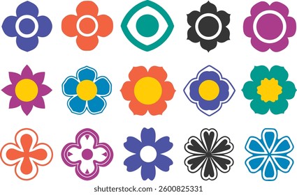 Flowers icon set. Flowers in modern simple flat style. Flower icon collection. Flower elements collection. Cute round flower