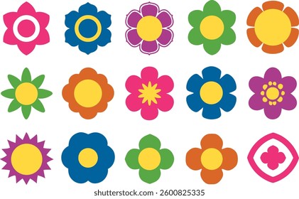 Flowers icon set. Flowers in modern simple flat style. Flower icon collection. Flower elements collection. Cute round flower