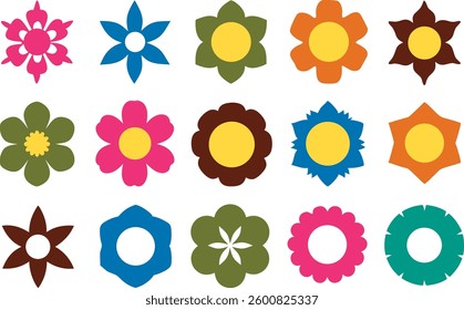 Flowers icon set. Flowers in modern simple flat style. Flower icon collection. Flower elements collection. Cute round flower