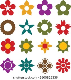 Flowers icon set. Flowers in modern simple flat style. Flower icon collection. Flower elements collection. Cute round flower