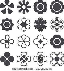 Flowers icon set. Flowers in modern simple flat style. Flower icon collection. Flower elements collection. Cute round flower