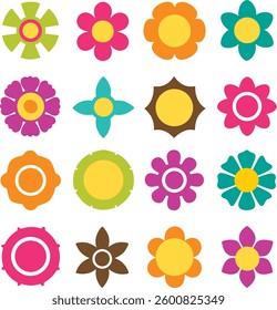 Flowers icon set. Flowers in modern simple flat style. Flower icon collection. Flower elements collection. Cute round flower