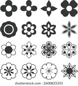 Flowers icon set. Flowers in modern simple flat style. Flower icon collection. Flower elements collection. Cute round flower