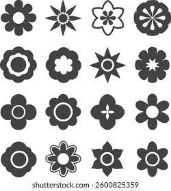 Flowers icon set. Flowers in modern simple flat style. Flower icon collection. Flower elements collection. Cute round flower