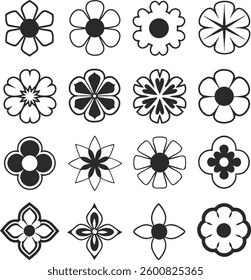 Flowers icon set. Flowers in modern simple flat style. Flower icon collection. Flower elements collection. Cute round flower