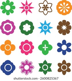 Flowers icon set. Flowers in modern simple flat style. Flower icon collection. Flower elements collection. Cute round flower