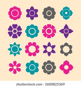 Flowers icon set. Flowers in modern simple flat style. Flower icon collection. Flower elements collection. Cute round flower