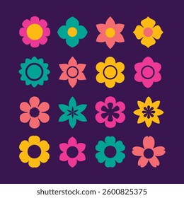 Flowers icon set. Flowers in modern simple flat style. Flower icon collection. Flower elements collection. Cute round flower