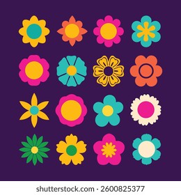 Flowers icon set. Flowers in modern simple flat style. Flower icon collection. Flower elements collection. Cute round flower
