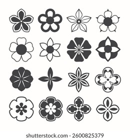 Flowers icon set. Flowers in modern simple flat style. Flower icon collection. Flower elements collection. Cute round flower