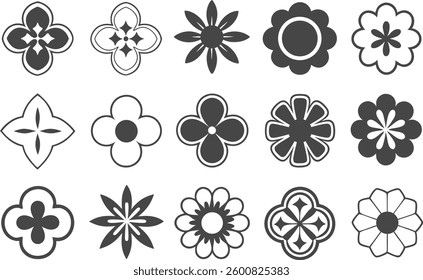 Flowers icon set. Flowers in modern simple flat style. Flower icon collection. Flower elements collection. Cute round flower
