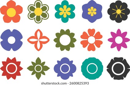 Flowers icon set. Flowers in modern simple flat style. Flower icon collection. Flower elements collection. Cute round flower