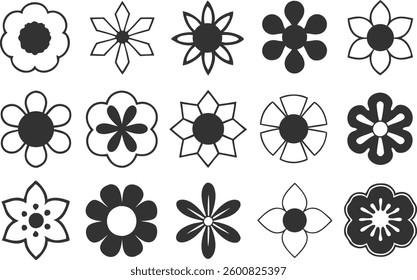 Flowers icon set. Flowers in modern simple flat style. Flower icon collection. Flower elements collection. Cute round flower