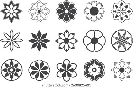 Flowers icon set. Flowers in modern simple flat style. Flower icon collection. Flower elements collection. Cute round flower