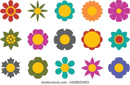 Flowers icon set. Flowers in modern simple flat style. Flower icon collection. Flower elements collection. Cute round flower