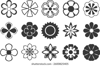 Flowers icon set. Flowers in modern simple flat style. Flower icon collection. Flower elements collection. Cute round flower