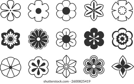 Flowers icon set. Flowers in modern simple flat style. Flower icon collection. Flower elements collection. Cute round flower