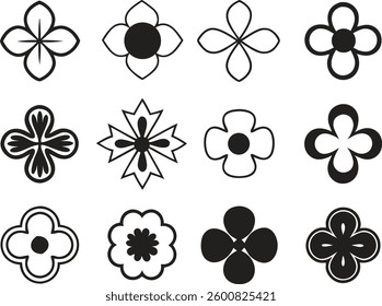 Flowers icon set. Flowers in modern simple flat style. Flower icon collection. Flower elements collection. Cute round flower