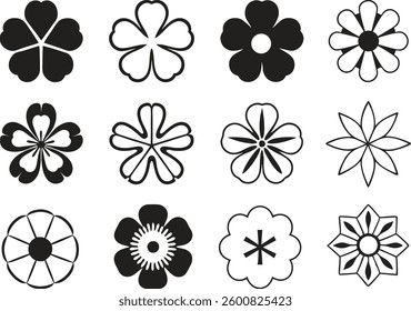 Flowers icon set. Flowers in modern simple flat style. Flower icon collection. Flower elements collection. Cute round flower