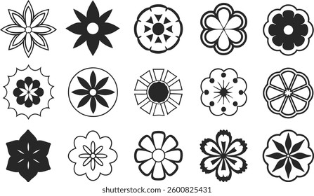 Flowers icon set. Flowers in modern simple flat style. Flower icon collection. Flower elements collection. Cute round flower