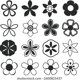 Flowers icon set. Flowers in modern simple flat style. Flower icon collection. Flower elements collection. Cute round flower