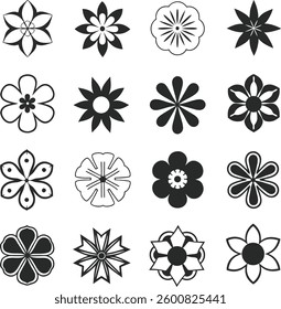 Flowers icon set. Flowers in modern simple flat style. Flower icon collection. Flower elements collection. Cute round flower