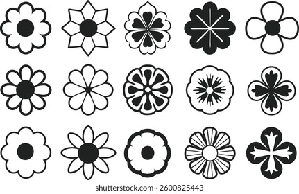 Flowers icon set. Flowers in modern simple flat style. Flower icon collection. Flower elements collection. Cute round flower
