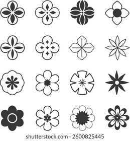 Flowers icon set. Flowers in modern simple flat style. Flower icon collection. Flower elements collection. Cute round flower