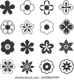 Flowers icon set. Flowers in modern simple flat style. Flower icon collection. Flower elements collection. Cute round flower
