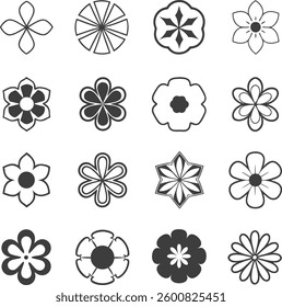 Flowers icon set. Flowers in modern simple flat style. Flower icon collection. Flower elements collection. Cute round flower