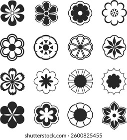 Flowers icon set. Flowers in modern simple flat style. Flower icon collection. Flower elements collection. Cute round flower