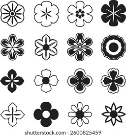 Flowers icon set. Flowers in modern simple flat style. Flower icon collection. Flower elements collection. Cute round flower