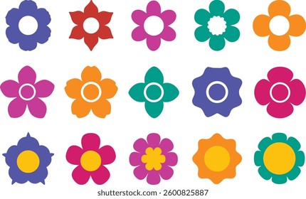 Flowers icon set. Flowers in modern simple flat style. Flower icon collection. Flower elements collection. Cute round flower